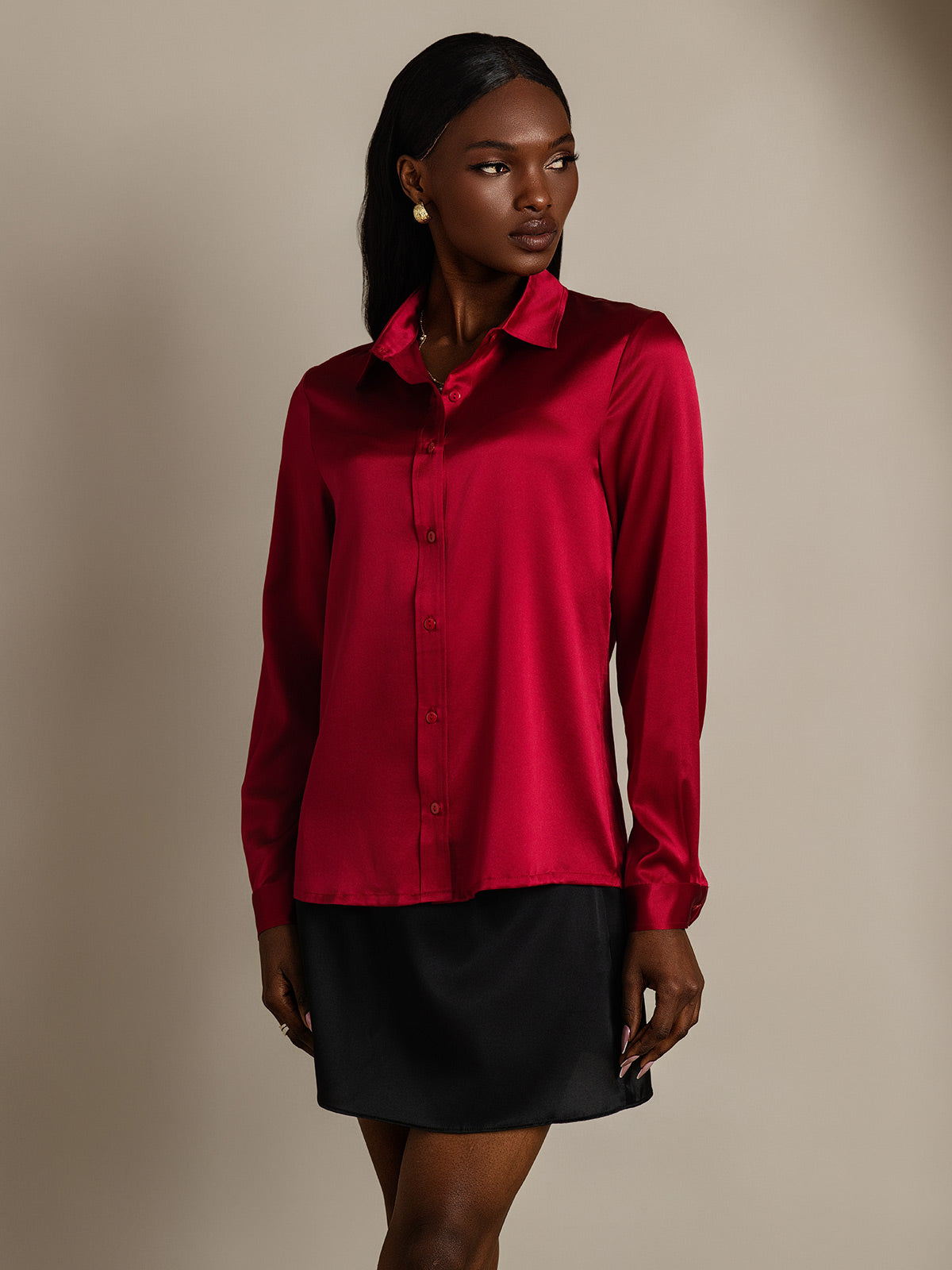 19Momme Silk Long Sleeve Lapel Collar Women's Shirt