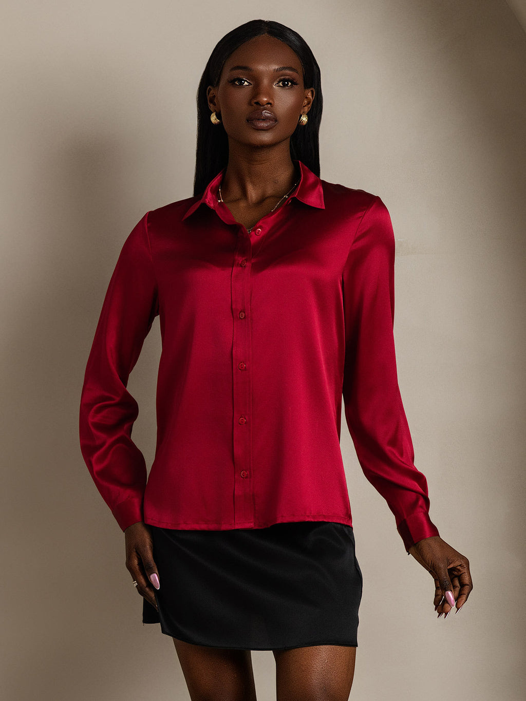 19Momme Silk Long Sleeve Lapel Collar Women's Shirt