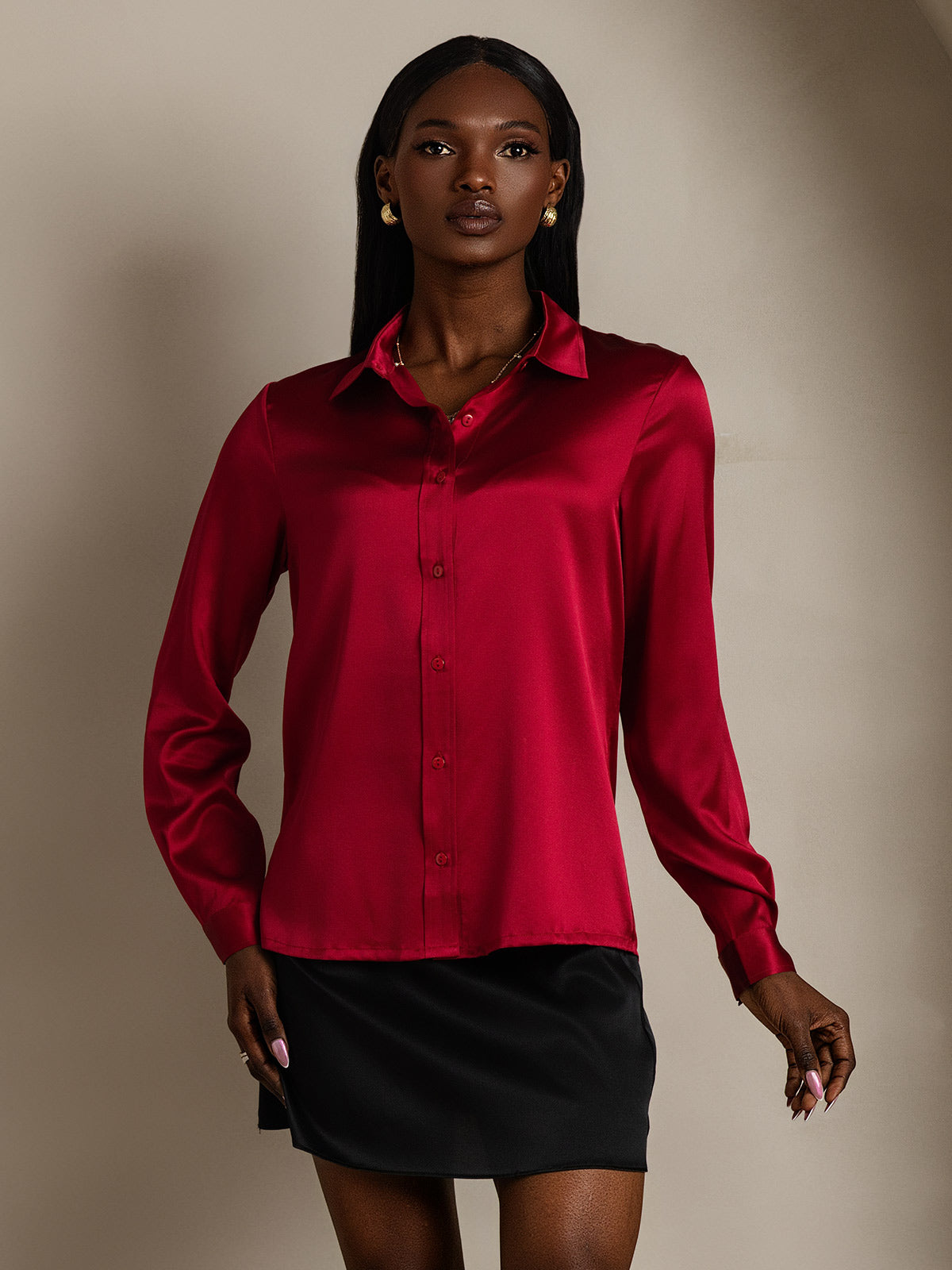 19Momme Silk Long Sleeve Lapel Collar Women's Shirt