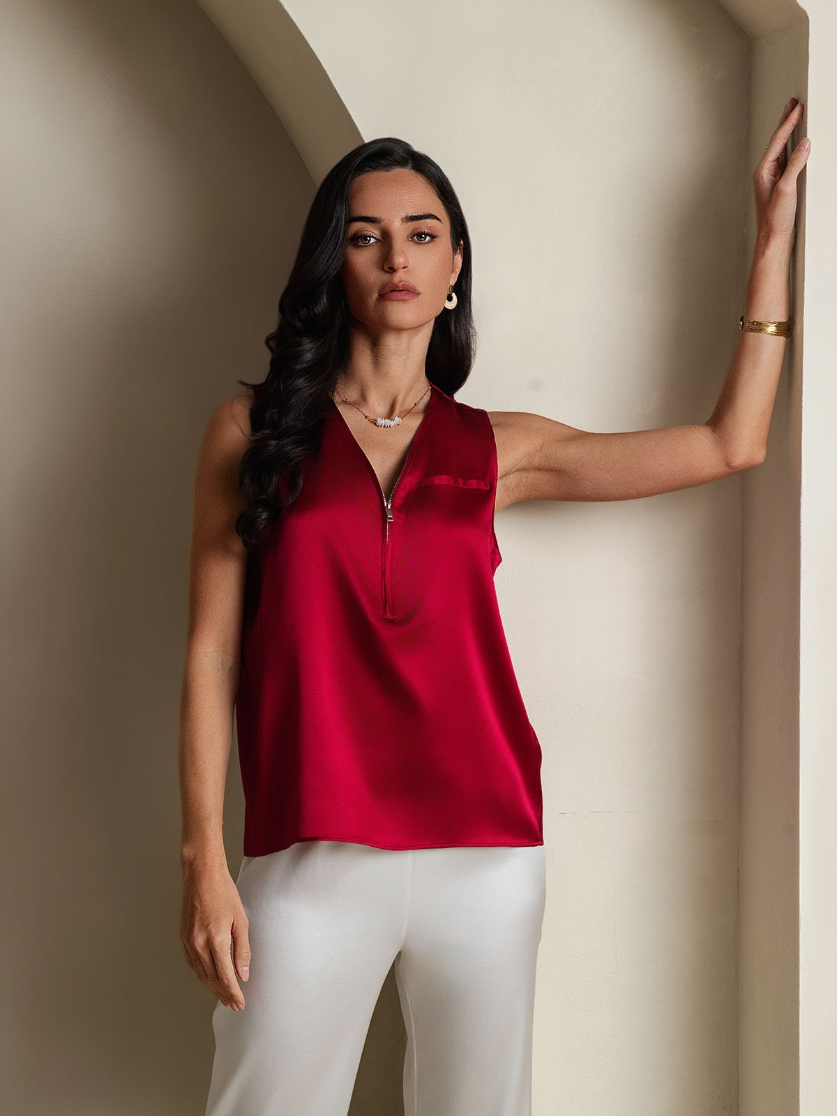 19Momme Silk Sleeveless V-Neck Blouse