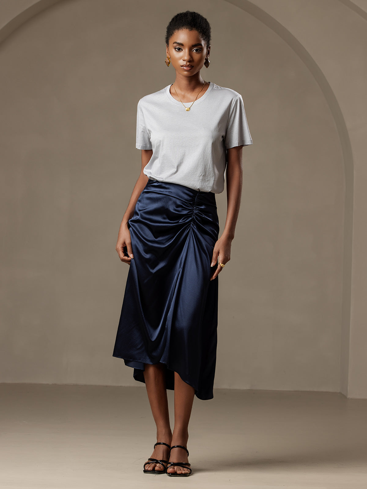Silk Knitted Basic Round Neck T-Shirt