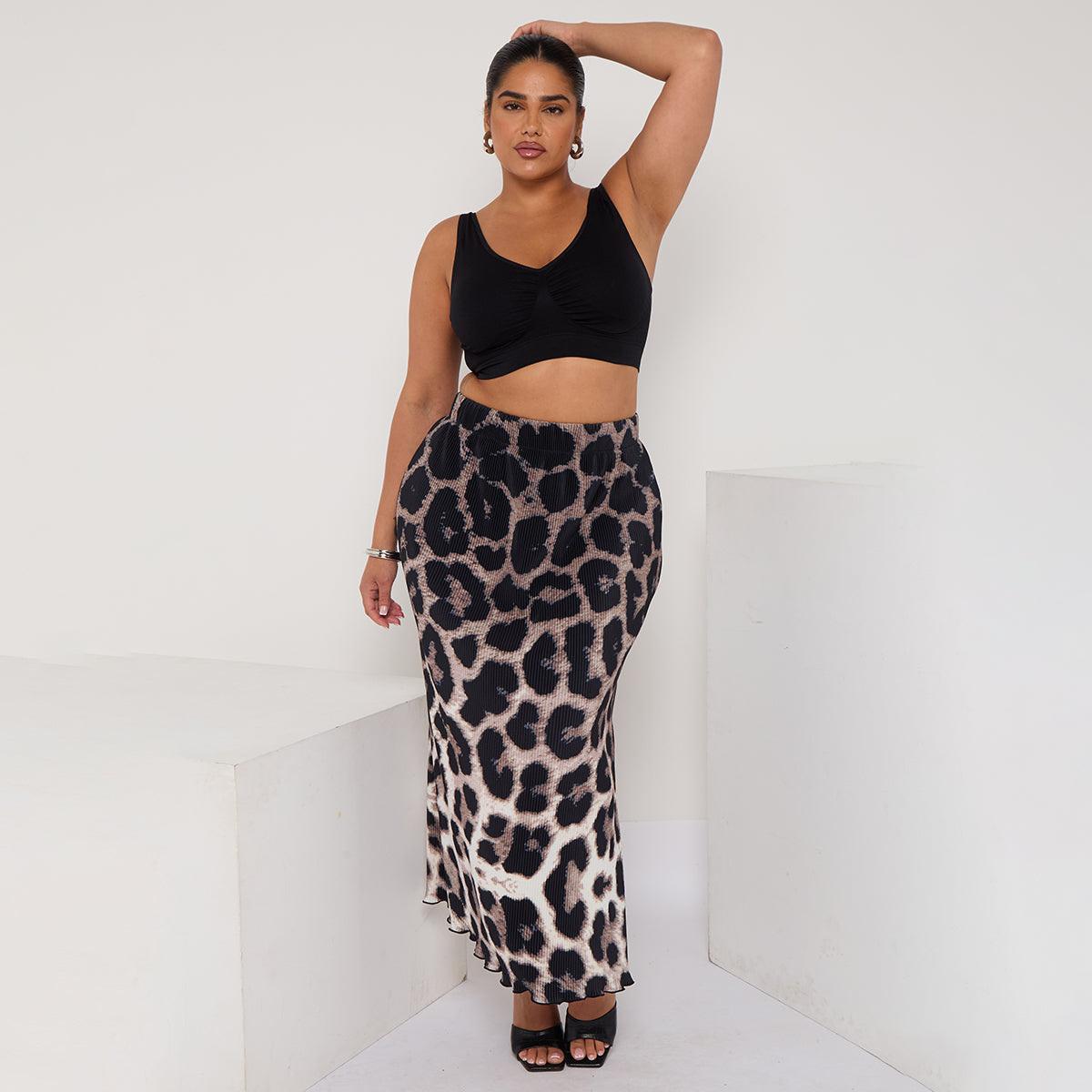 Gradient Retro Leopard Print Ripple Pleated Skirt