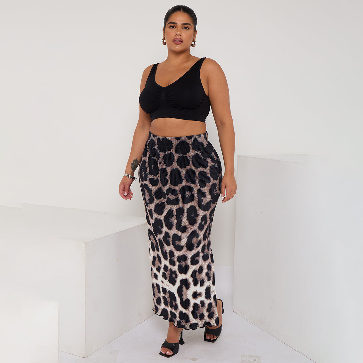 Gradient Retro Leopard Print Ripple Pleated Skirt