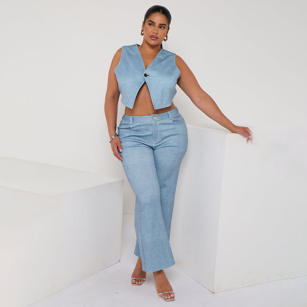 High-Waisted Light Wash Wide-Leg Denim Pants