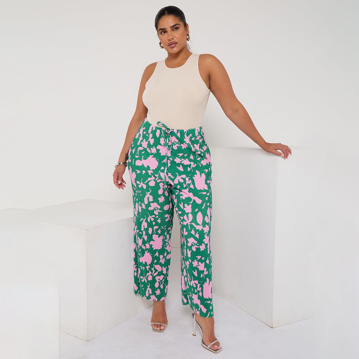 Indigo Chic Pleated Pants with Wide-Leg Trousers