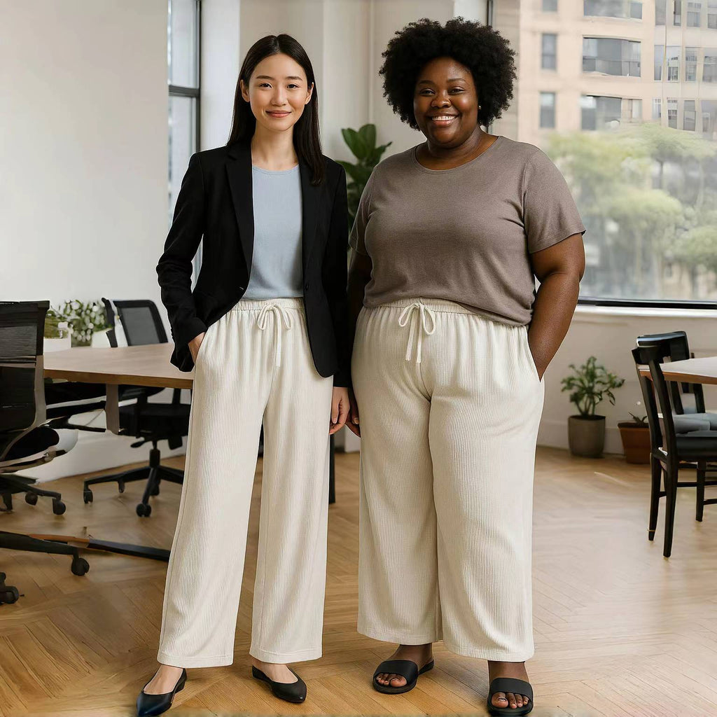 White Wide-Leg Drawstring Pants Palazzo Pleated Pants