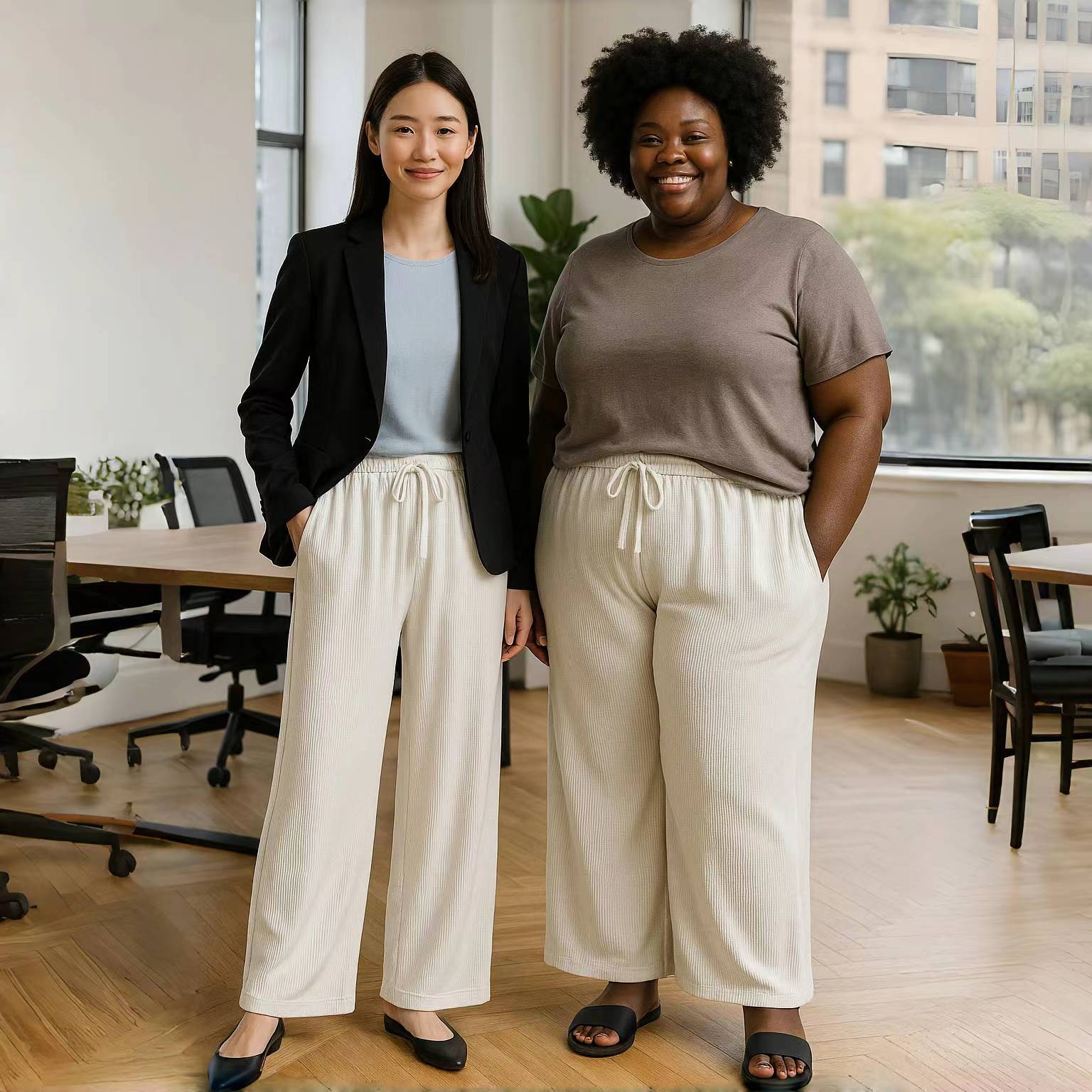 White Wide-Leg Drawstring Pants Palazzo Pleated Pants