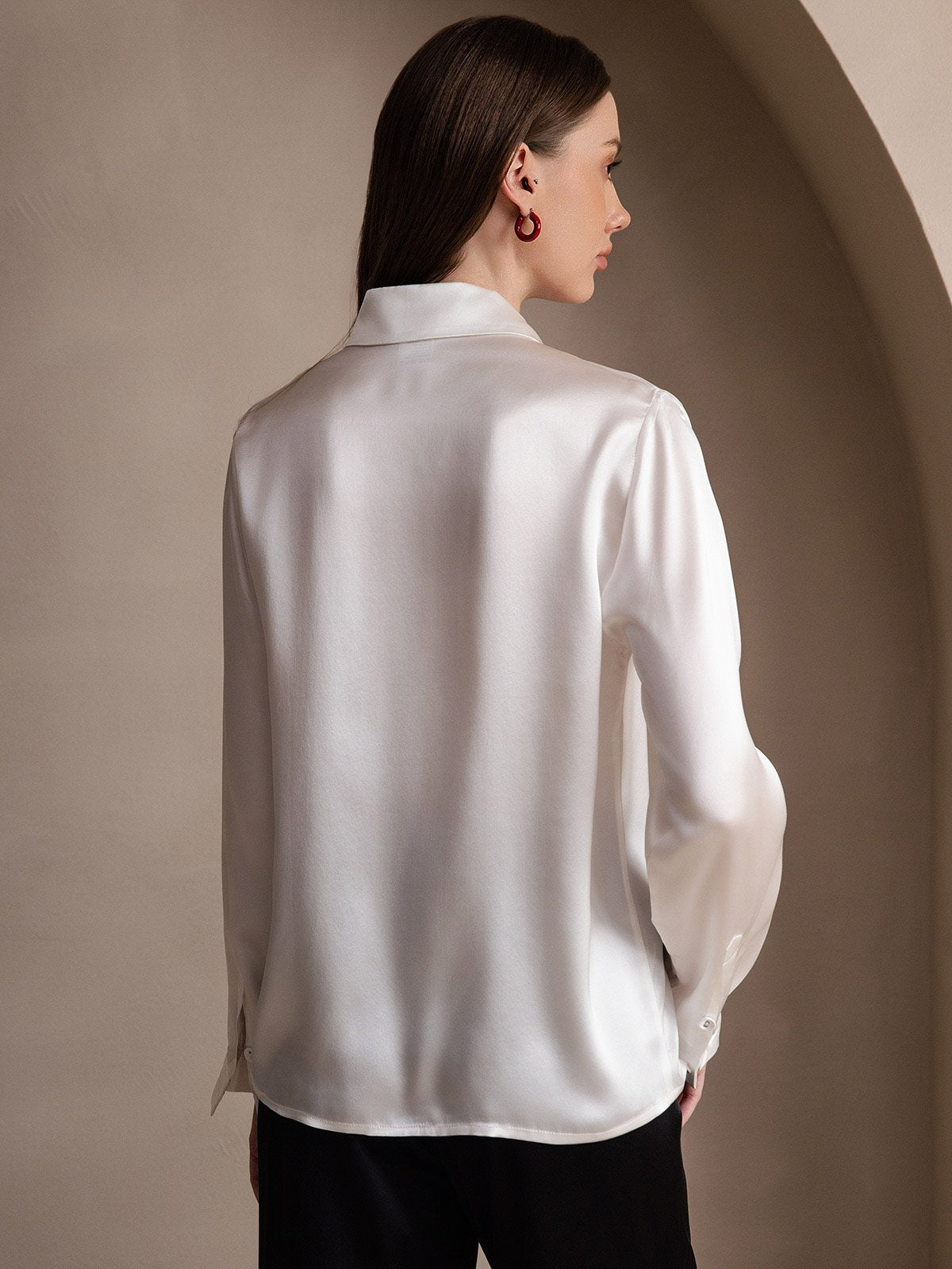 19Momme Silk Long Sleeve Lapel Collar Women's Shirt