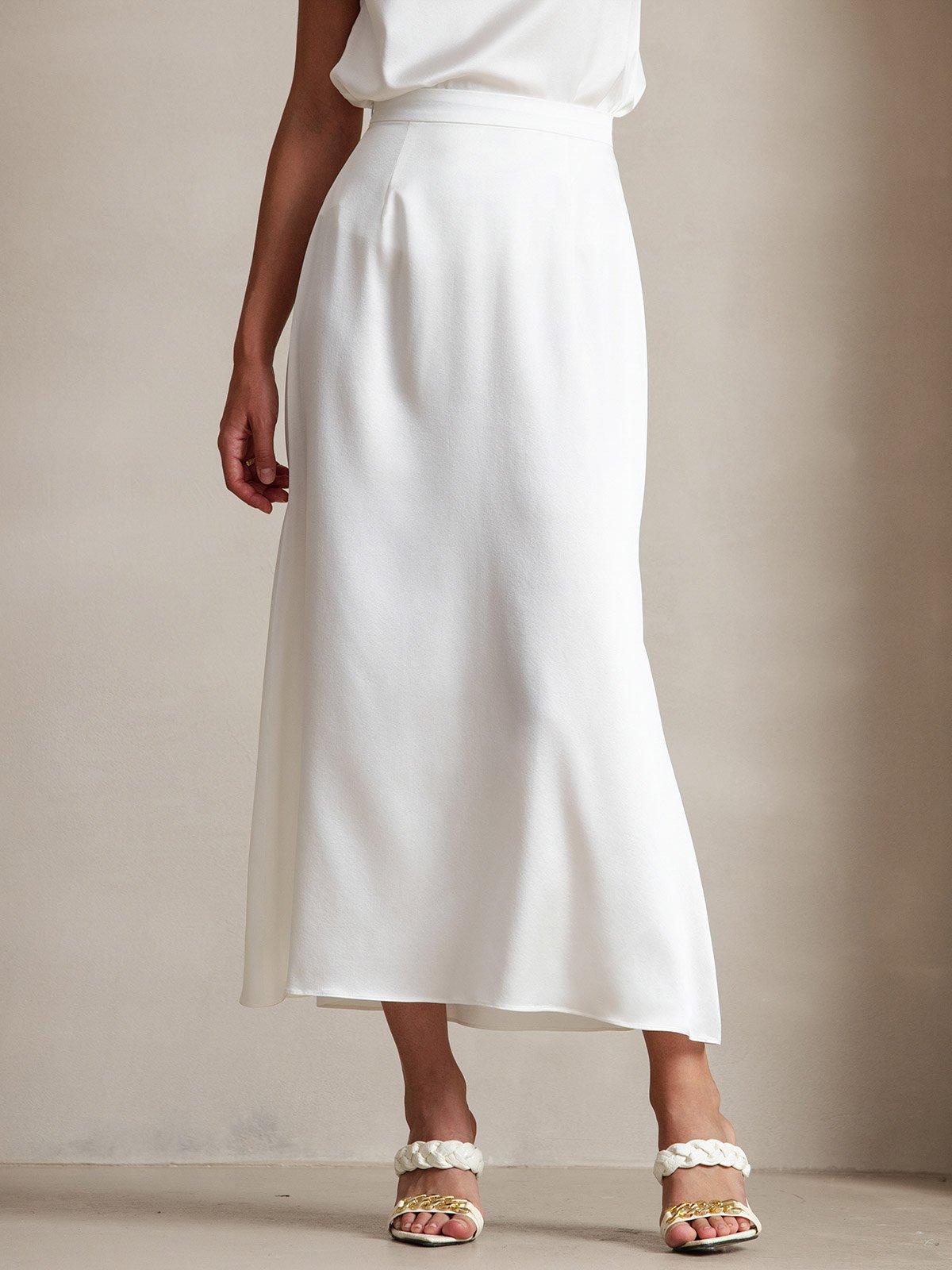 19Momme Silk A Line Maxi Skirt with Zipper Design