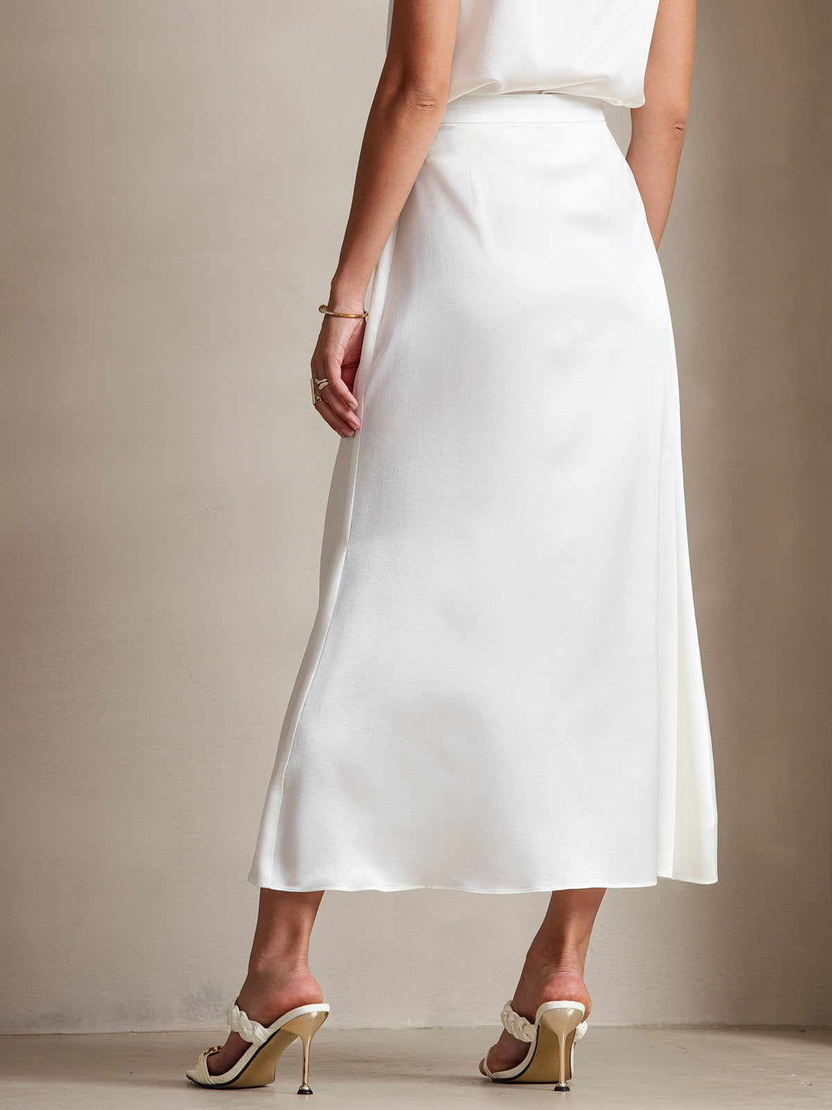 19Momme Silk A Line Maxi Skirt with Zipper Design