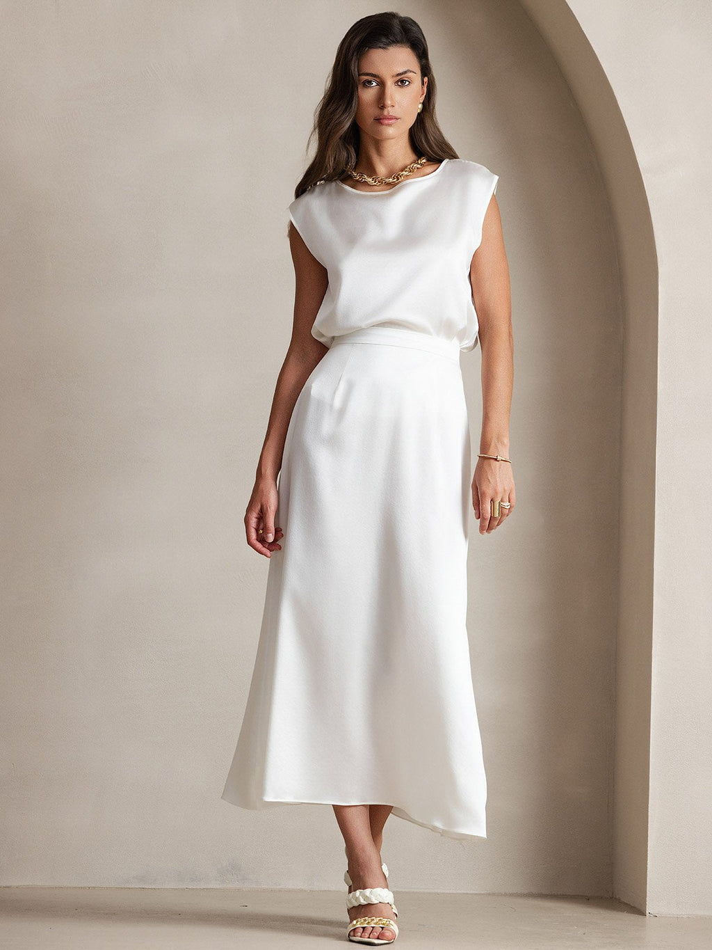 19Momme Silk A Line Maxi Skirt with Zipper Design
