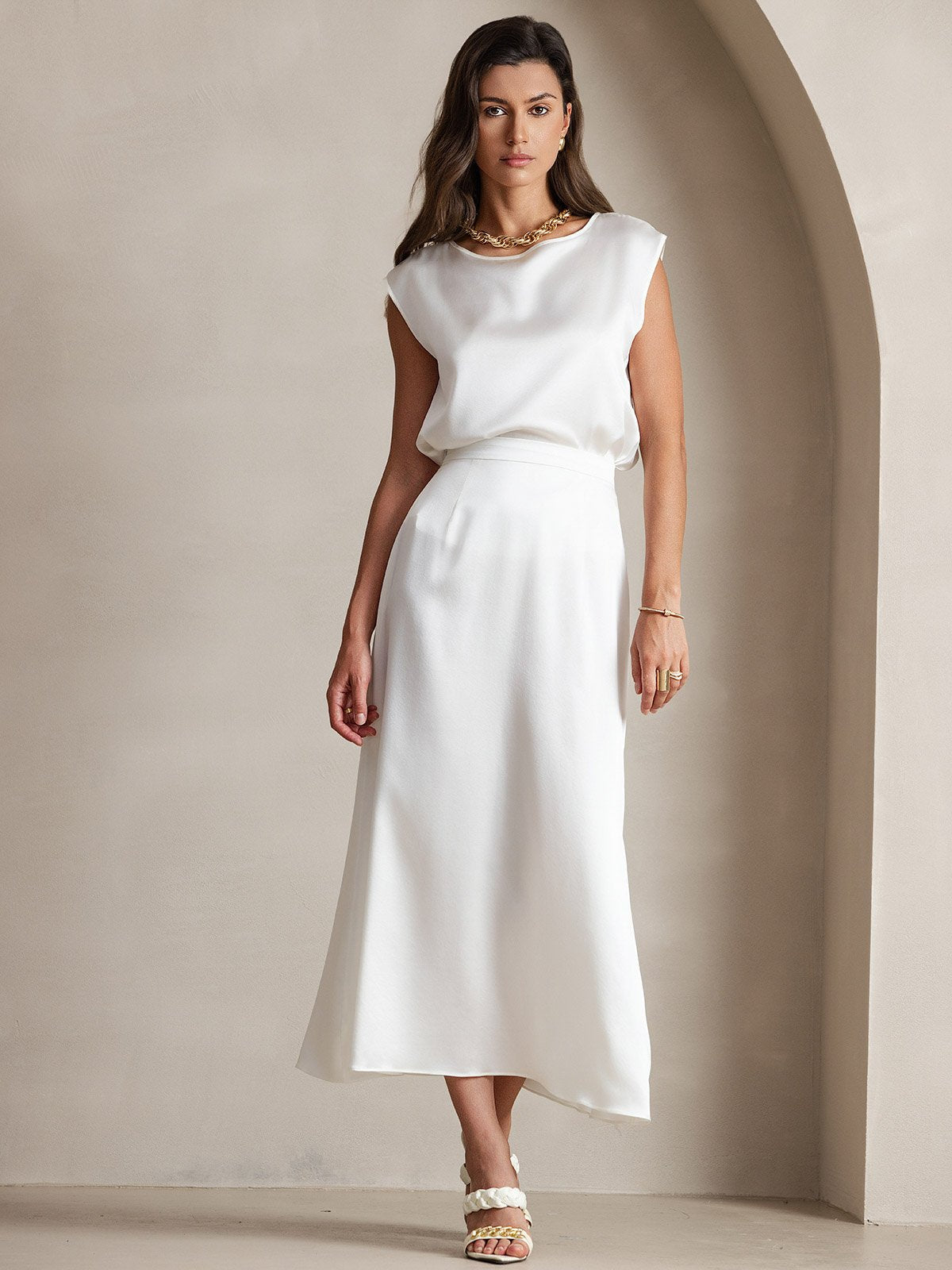 19Momme Silk A Line Maxi Skirt with Zipper Design