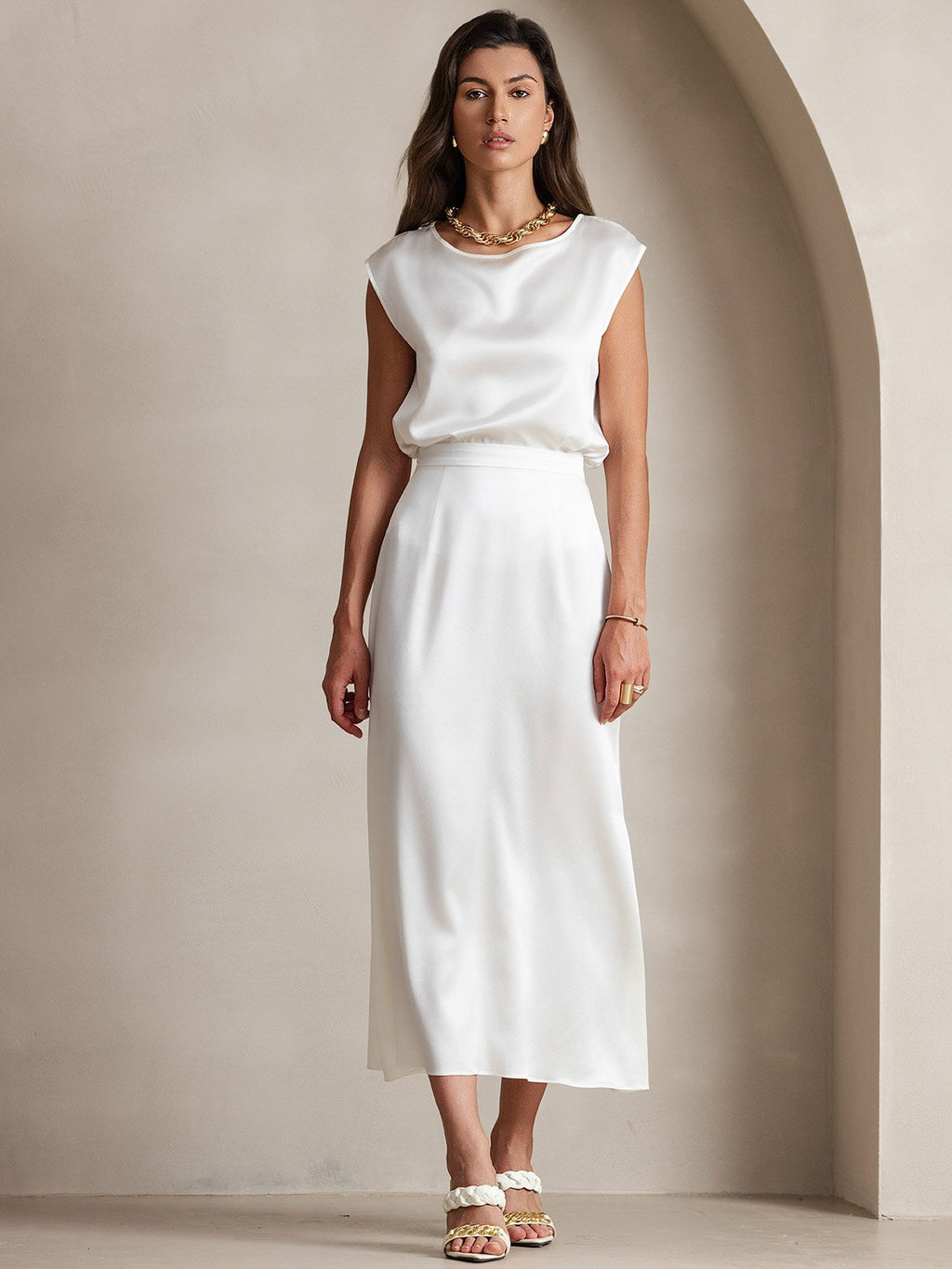 19Momme Silk A Line Maxi Skirt with Zipper Design
