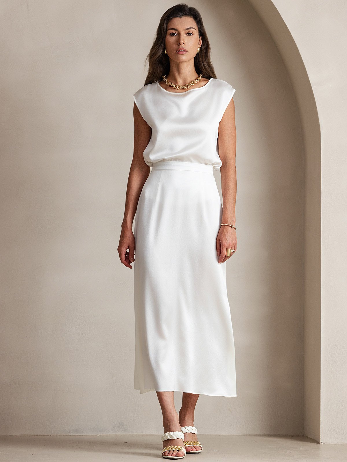 19Momme Silk A Line Maxi Skirt with Zipper Design