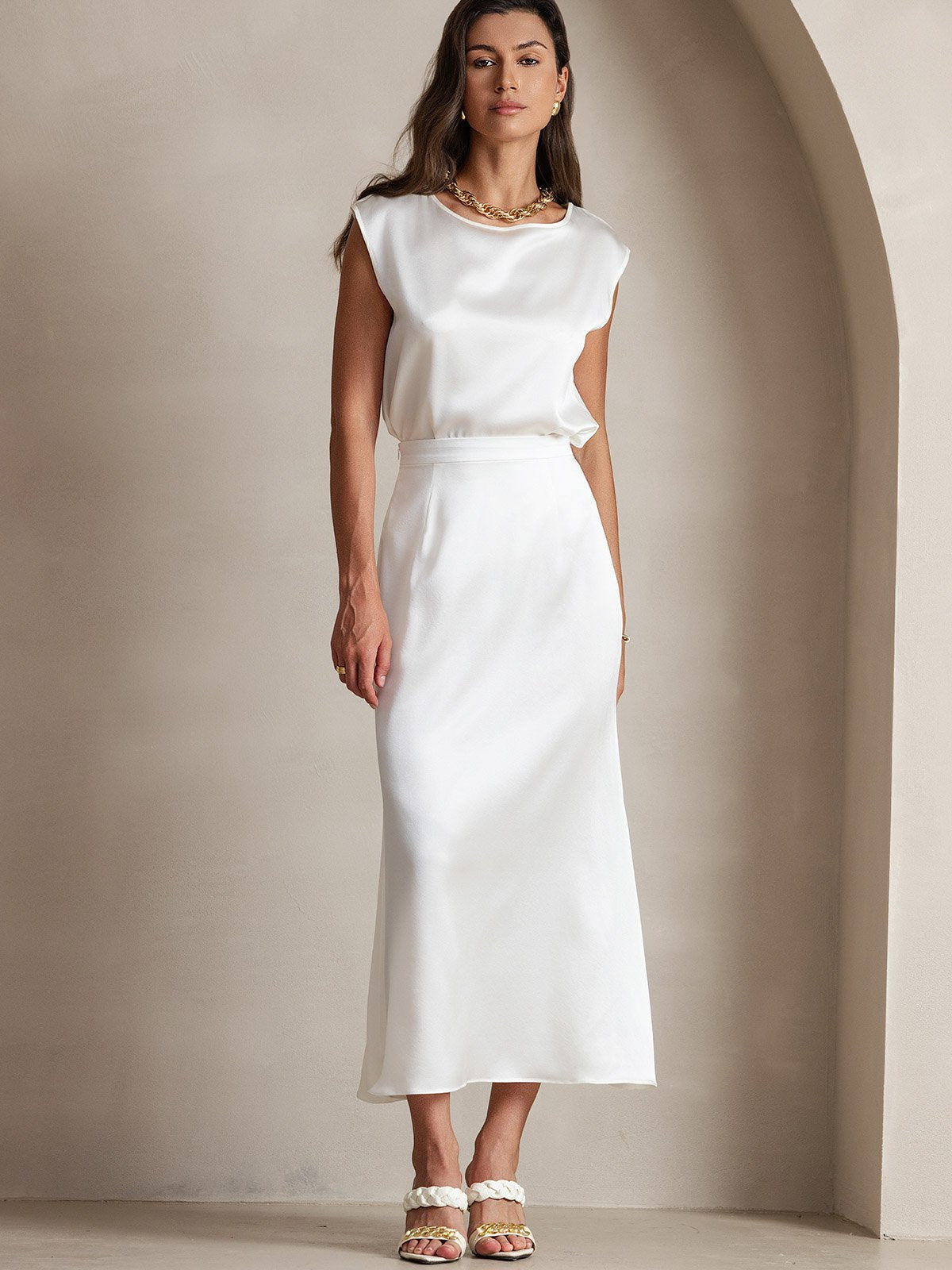 19Momme Silk A Line Maxi Skirt with Zipper Design
