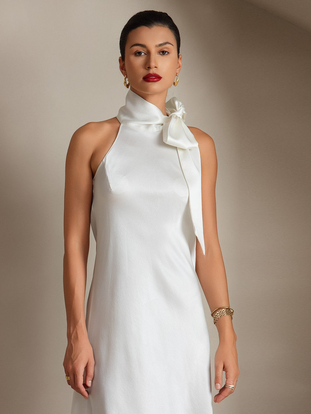 19Momme Silk Tie Neck Maxi Dress