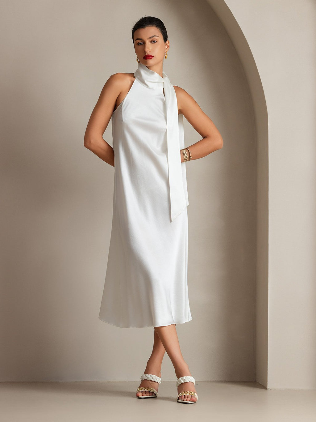 19Momme Silk Tie Neck Maxi Dress
