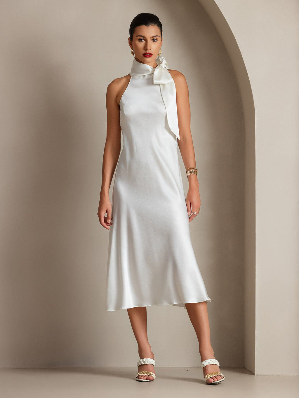 19Momme Silk Tie Neck Maxi Dress