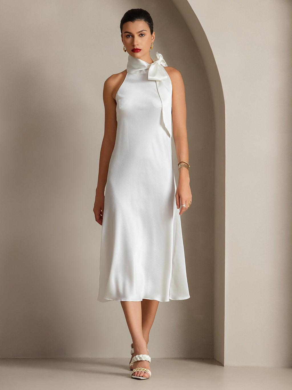 19Momme Silk Tie Neck Maxi Dress