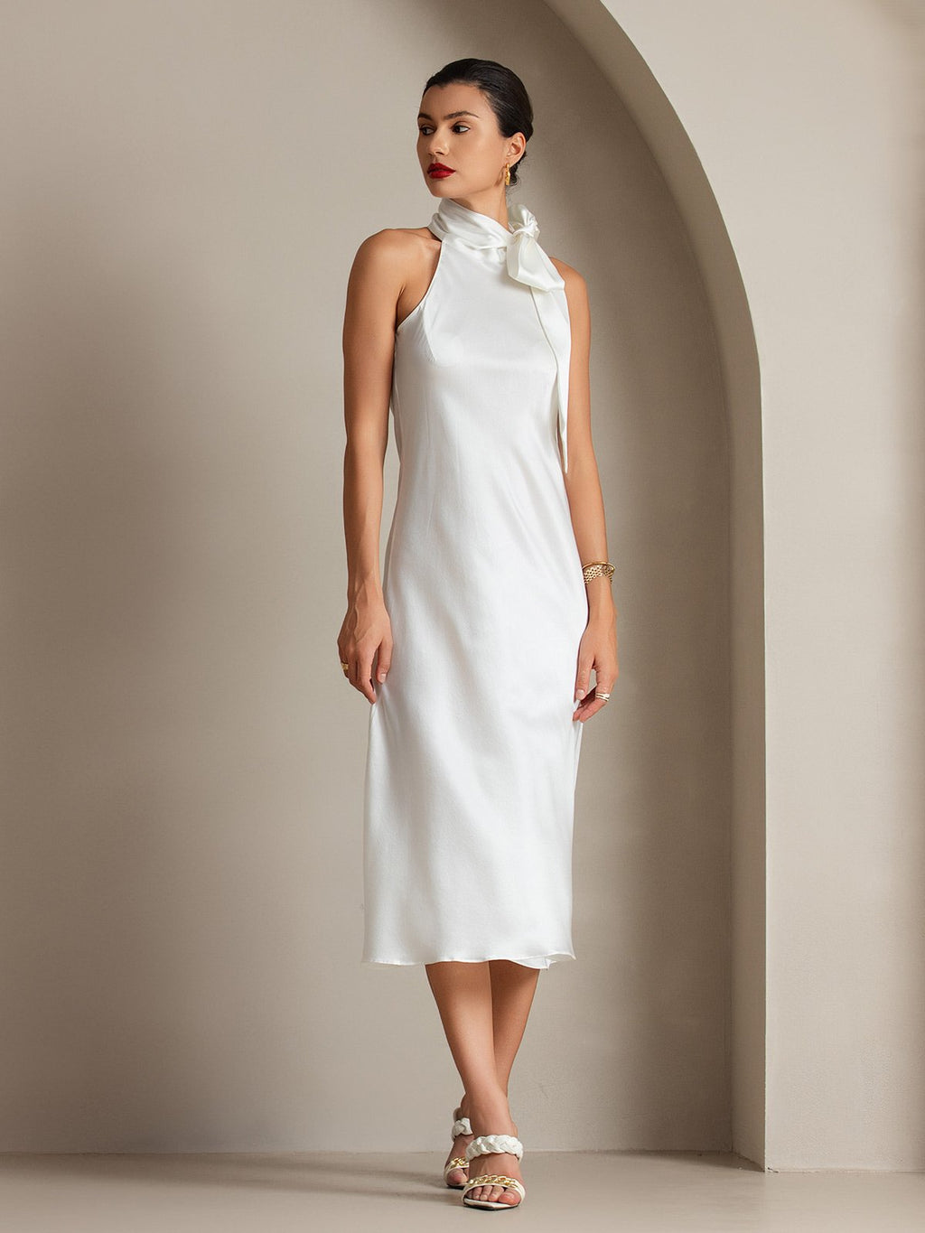 19Momme Silk Tie Neck Maxi Dress