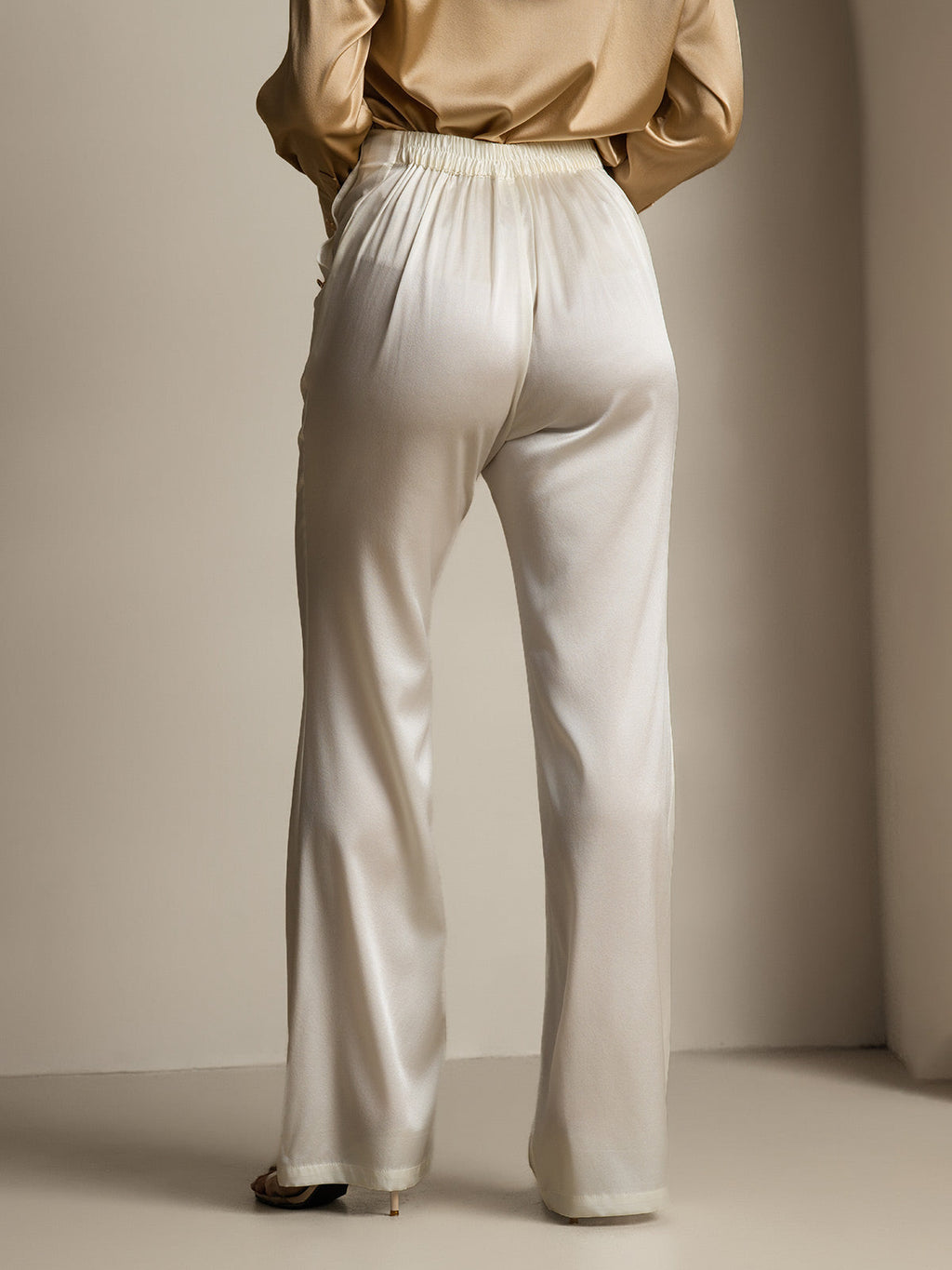 19Momme Silk High Waist Straight Fit Women's Pants with Back Elastic Waist Design