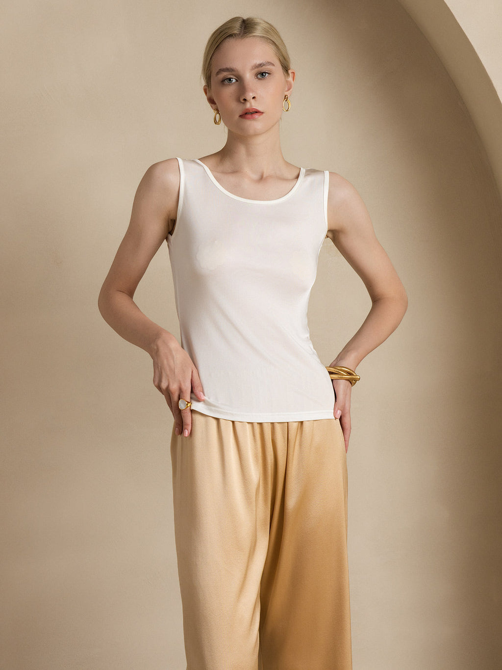 Silk Knitted Lounge Round-Neck Tank Top