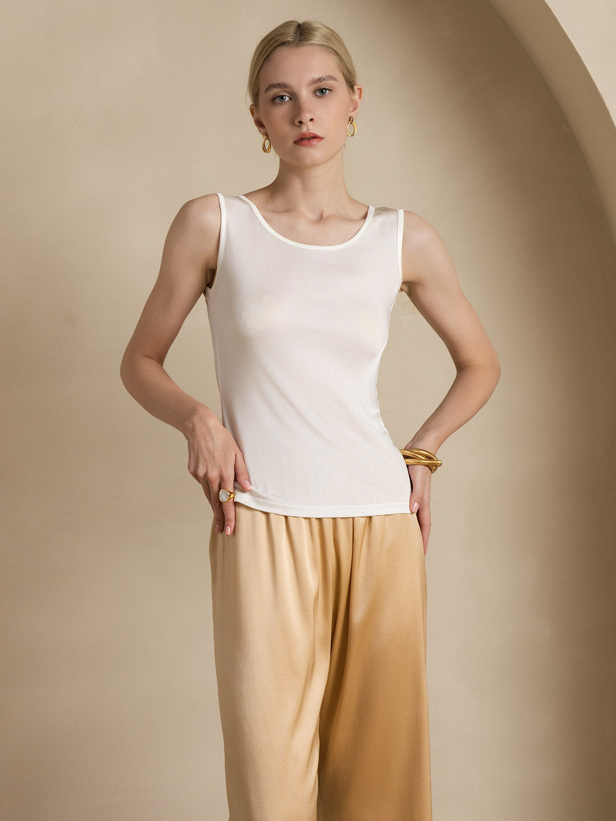 Silk Knitted Lounge Round-Neck Tank Top