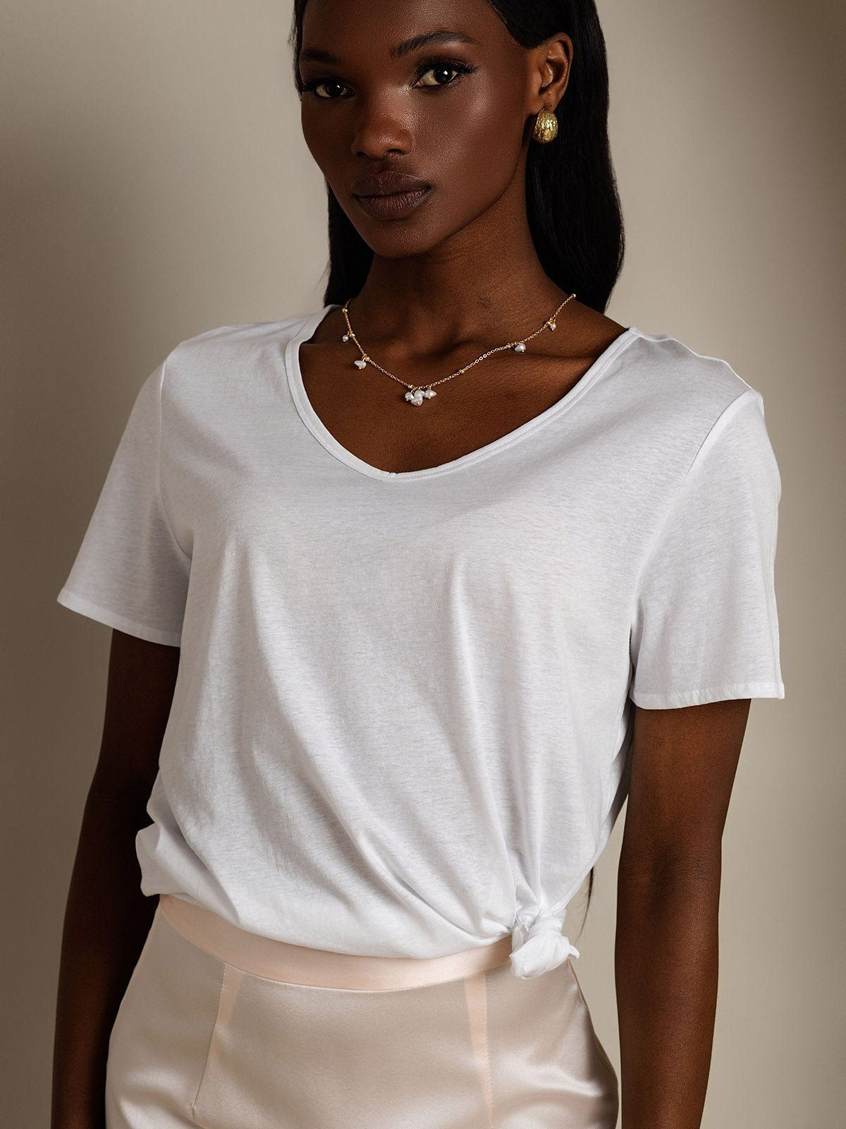 Silk Blend V-neck Women's T-Shirt