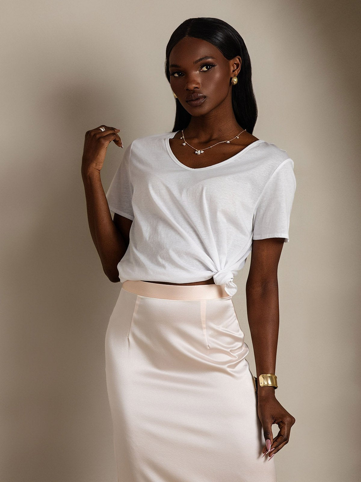 Silk Blend V-neck Women's T-Shirt
