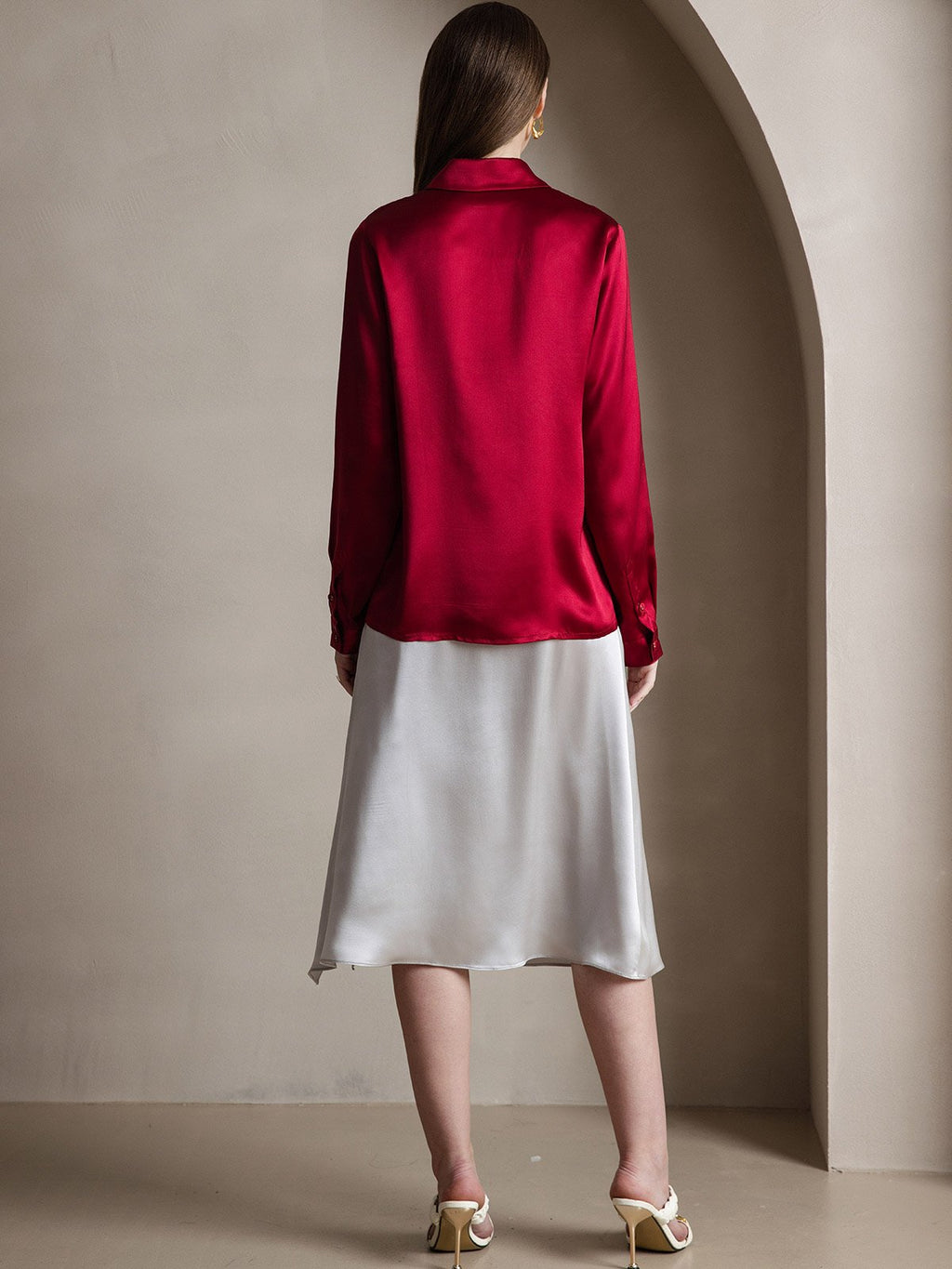 19Momme Silk Long Sleeve Lapel Collar Women's Shirt