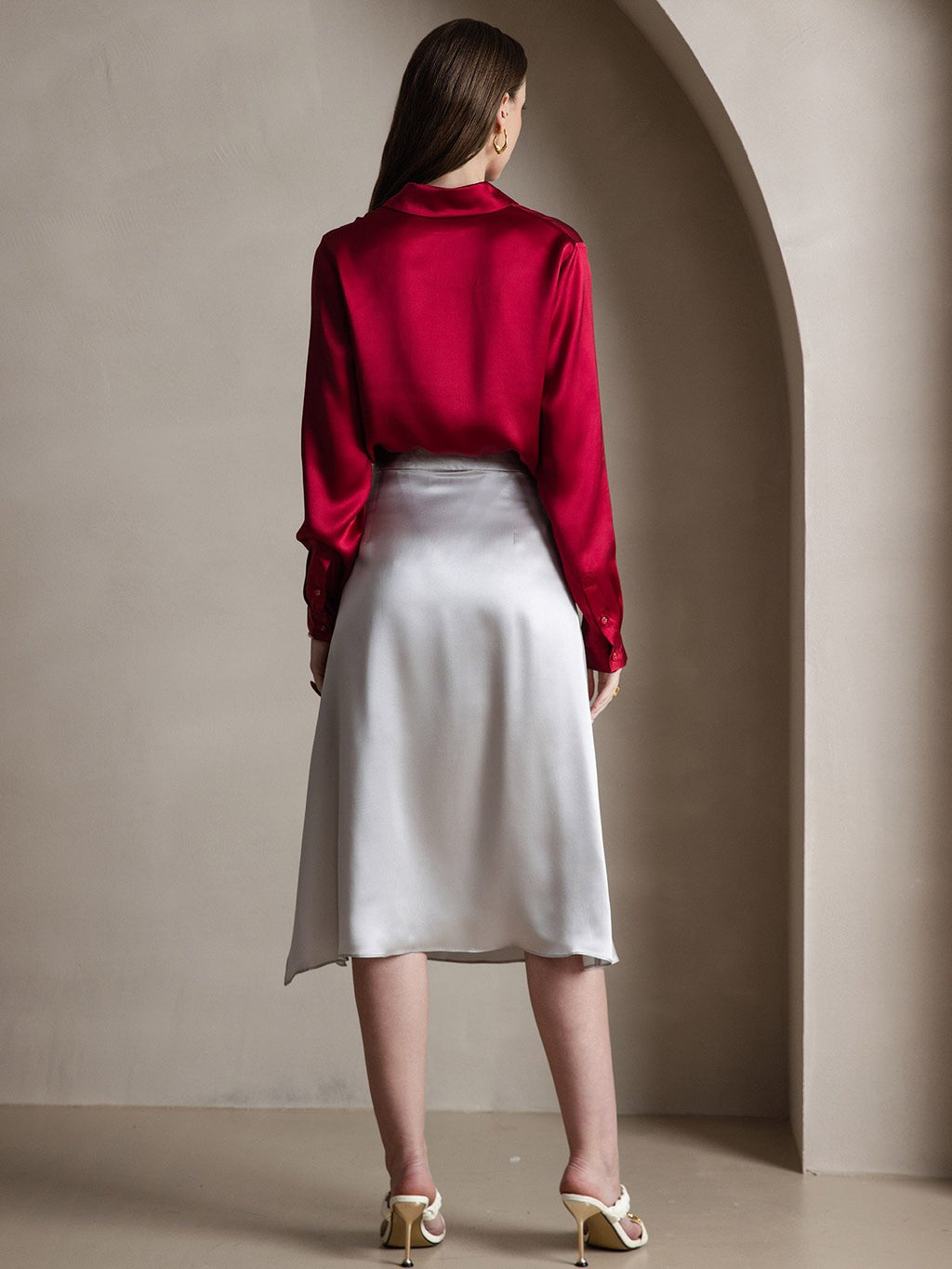19Momme Silk Long Sleeve Lapel Collar Women's Shirt