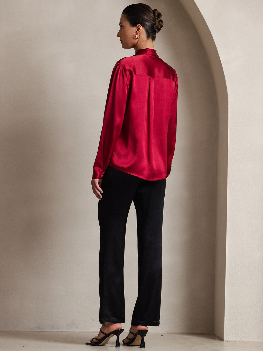 19Momme Silk Long Sleeve Tie Neck Blouse