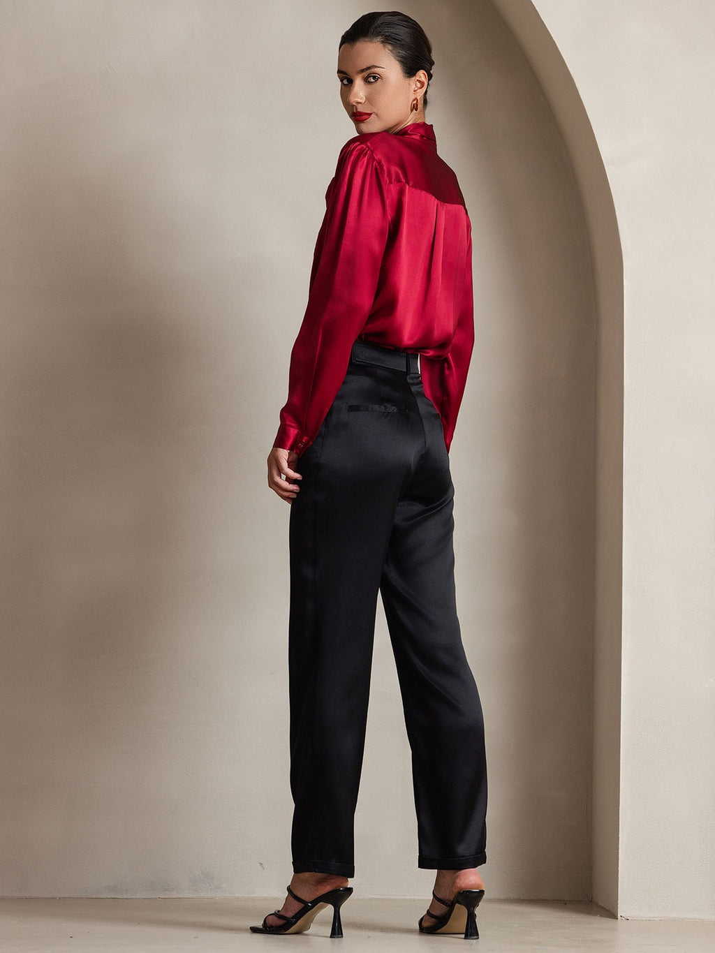 19Momme Silk Long Sleeve Tie Neck Blouse