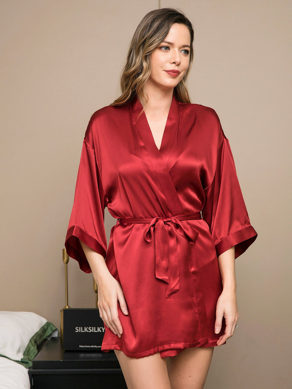Glossy Pure Silk Kimono Robe For Women