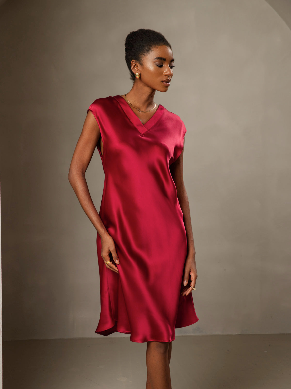 Pure Silk Elegant Cap Sleeve Dress