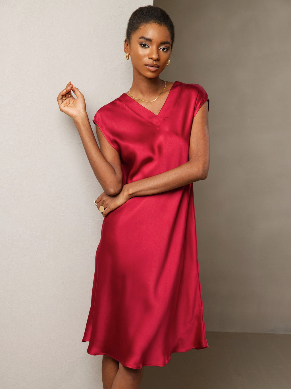 Pure Silk Elegant Cap Sleeve Dress