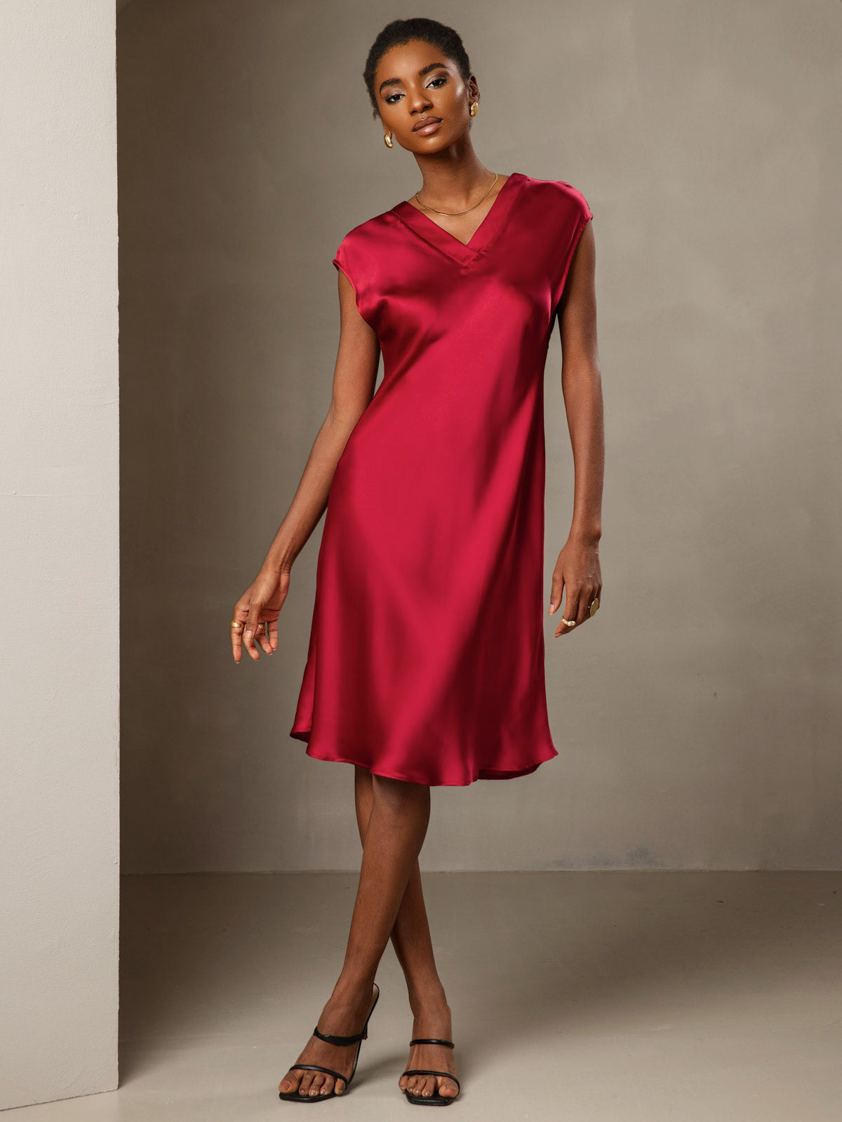 Pure Silk Elegant Cap Sleeve Dress