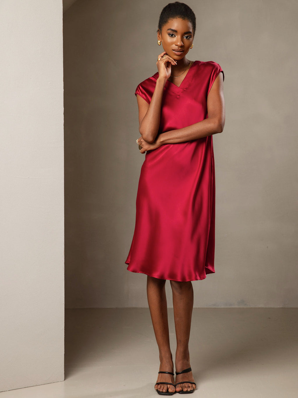 Pure Silk Elegant Cap Sleeve Dress