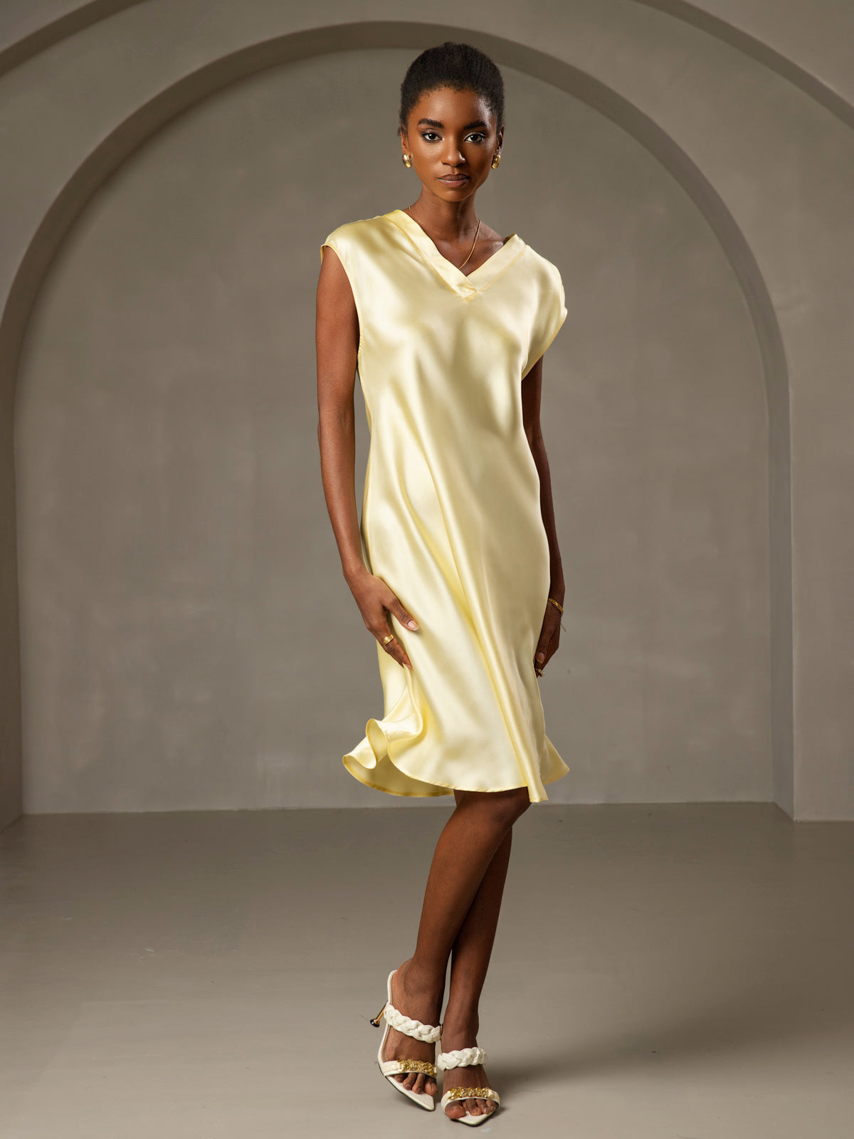 Pure Silk Elegant Cap Sleeve Dress