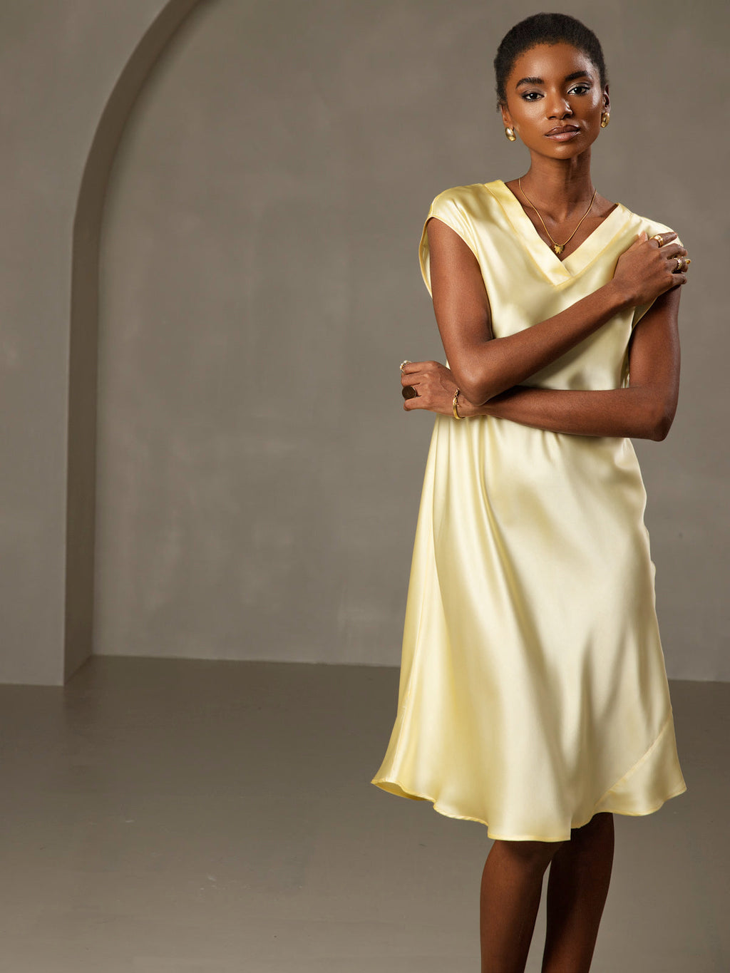 Pure Silk Elegant Cap Sleeve Dress