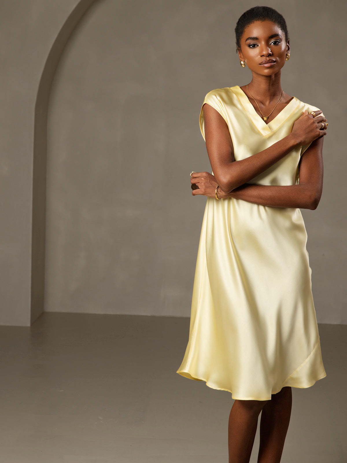 Pure Silk Elegant Cap Sleeve Dress