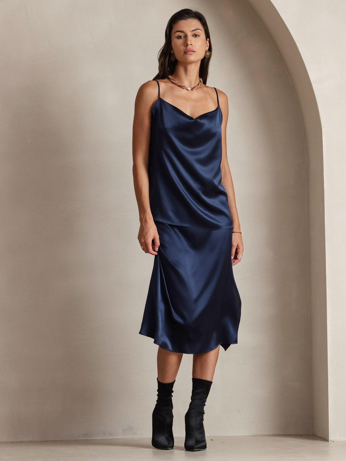 19Momme Silk Spaghetti Strap Cowl Neck Camisole Top