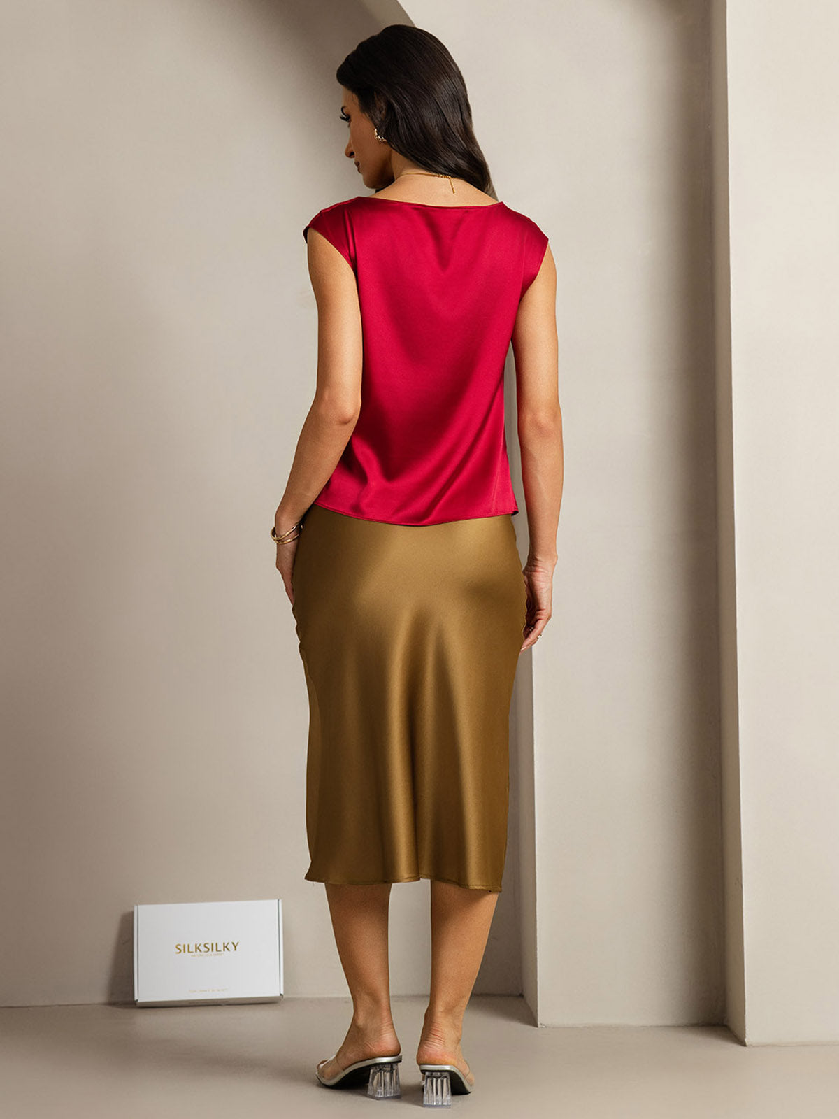19Momme Silk Cowl Neck Cap Sleeve Blouse