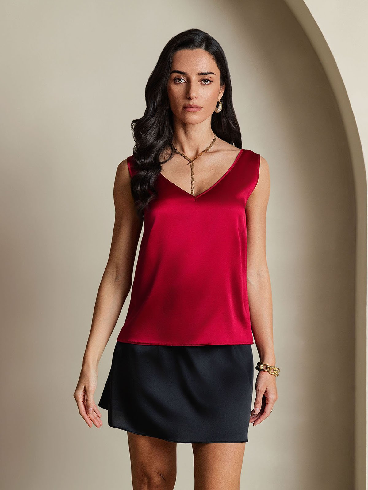 19Momme Silk V-neck Straps Tank Top