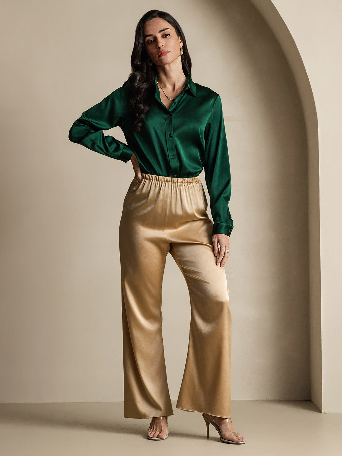 19Momme Silk Long Sleeve Lapel Collar Women's Shirt