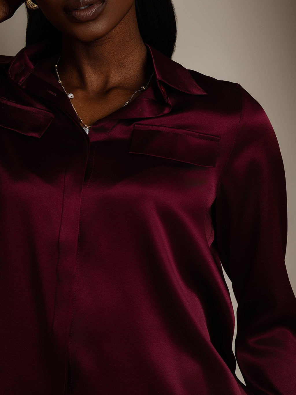 Women's 19Momme Silk Long Sleeve Lapel Collar Military Shirt