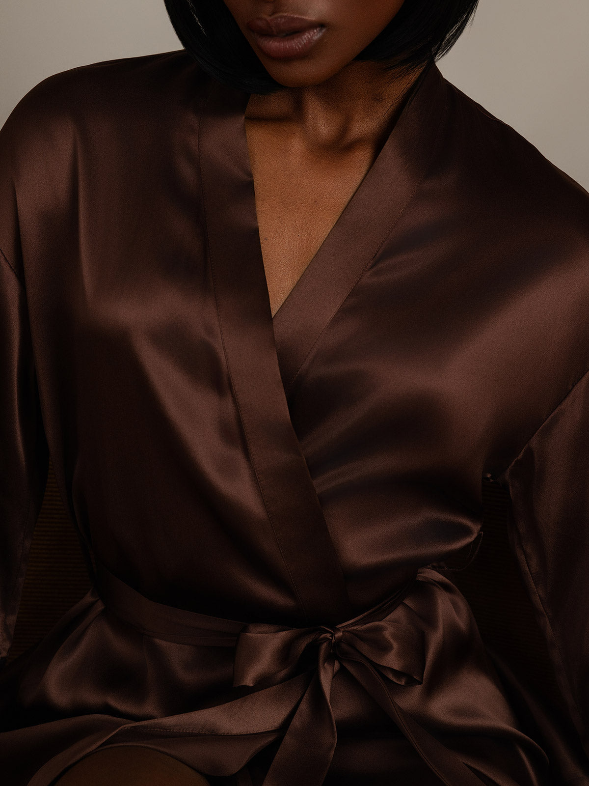 Pure Silk Belted Wrap Kimono Night Robe