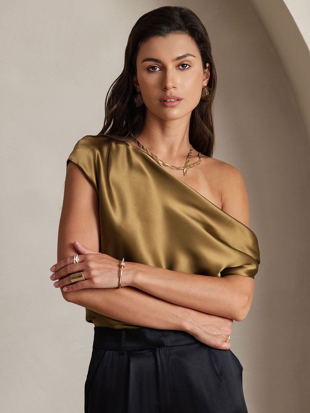 19Momme Silk Chic One-Shoulder Blouse