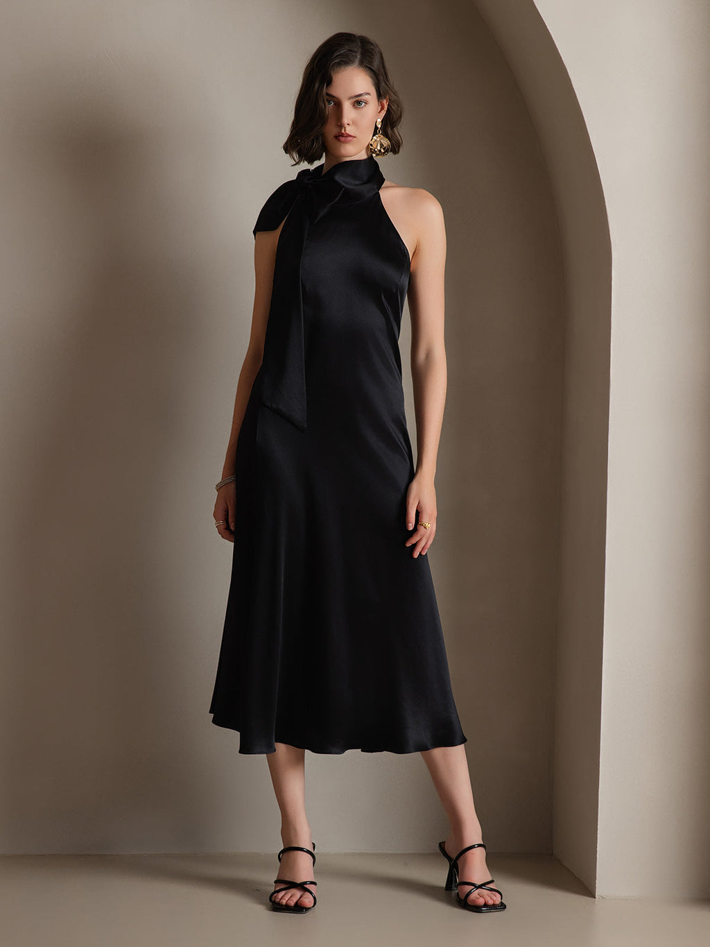 19Momme Silk Tie Neck Dress