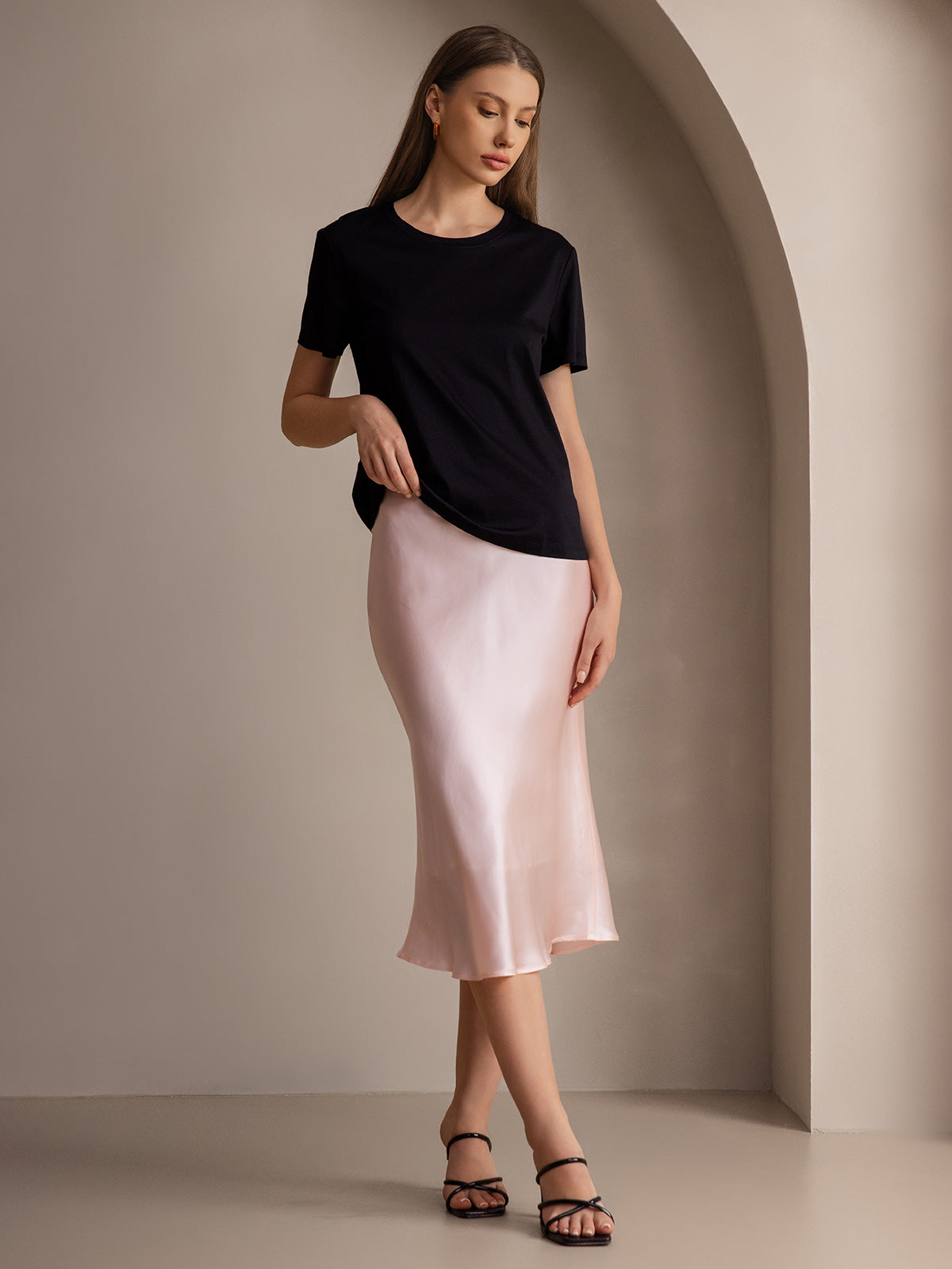 19Momme Mulberry Silk Stretch Long Straight Skirt